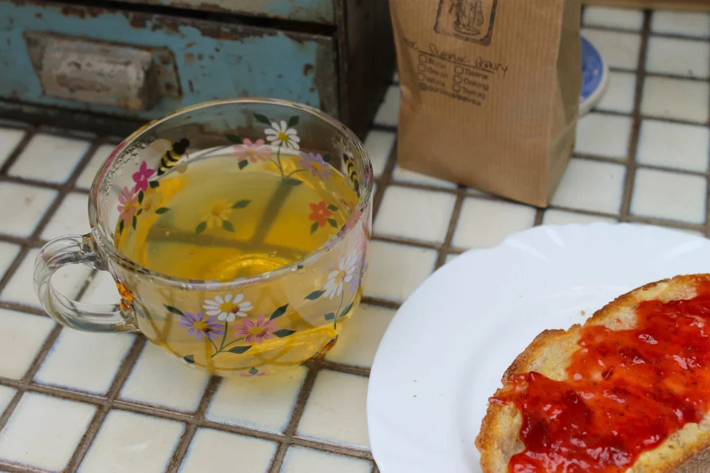 tea and jam on toast