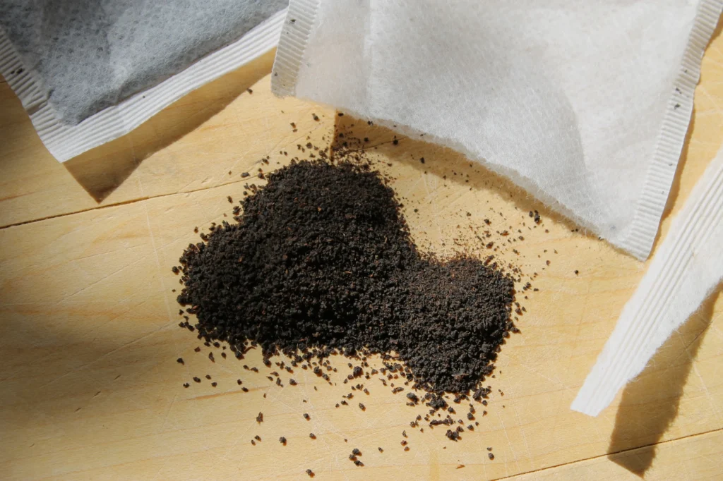 black tea fannings from ripped teabag