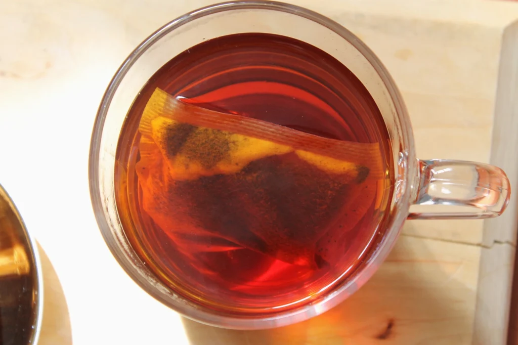 cup of breakfast tea brewing