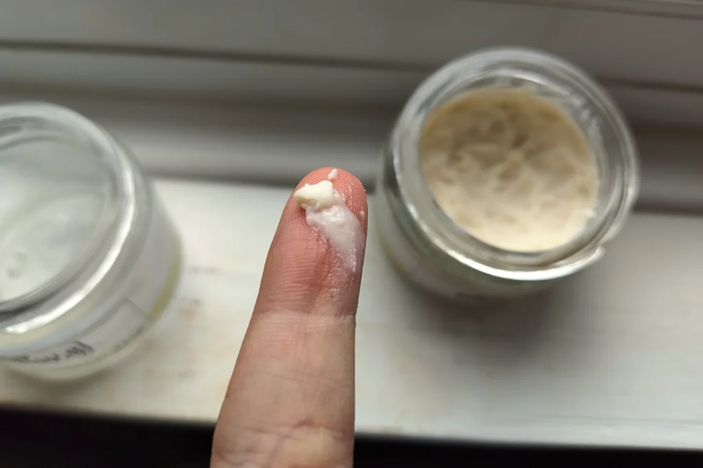 deodorant balm texture on finger